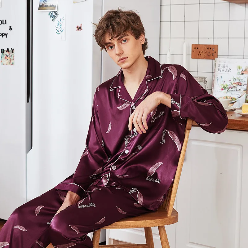Мужской модный весенний мужской пижамный комплект из искусственного шелка, пижама из 2 предметов, Модная Современная Мягкая атласная ночная рубашка - Цвет: 10.10 TREND ORDERS