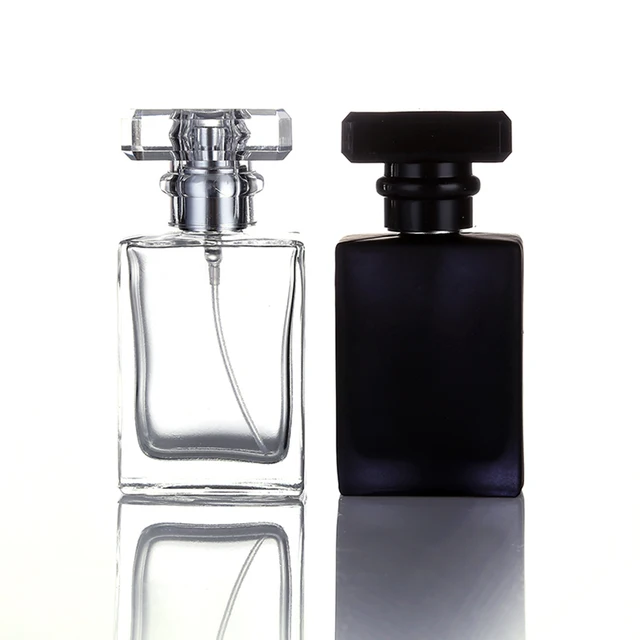 30 50 ML Glass Perfume Bottle Atomizer Transparent Black Spray Bottle Crystal Square Shape Empty Refillable