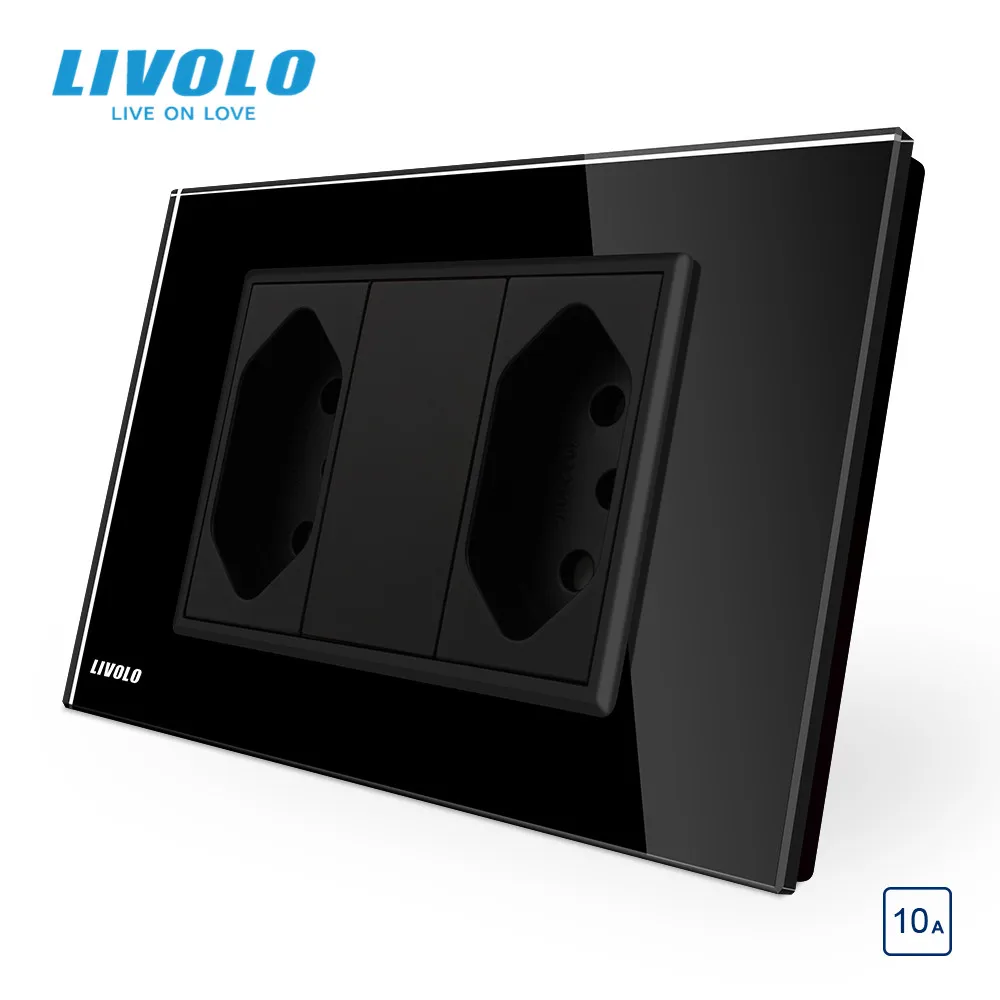 Livolo бразильский/Итальянский стандарт 2 банды 3 контакта 10А розетка стеклянная