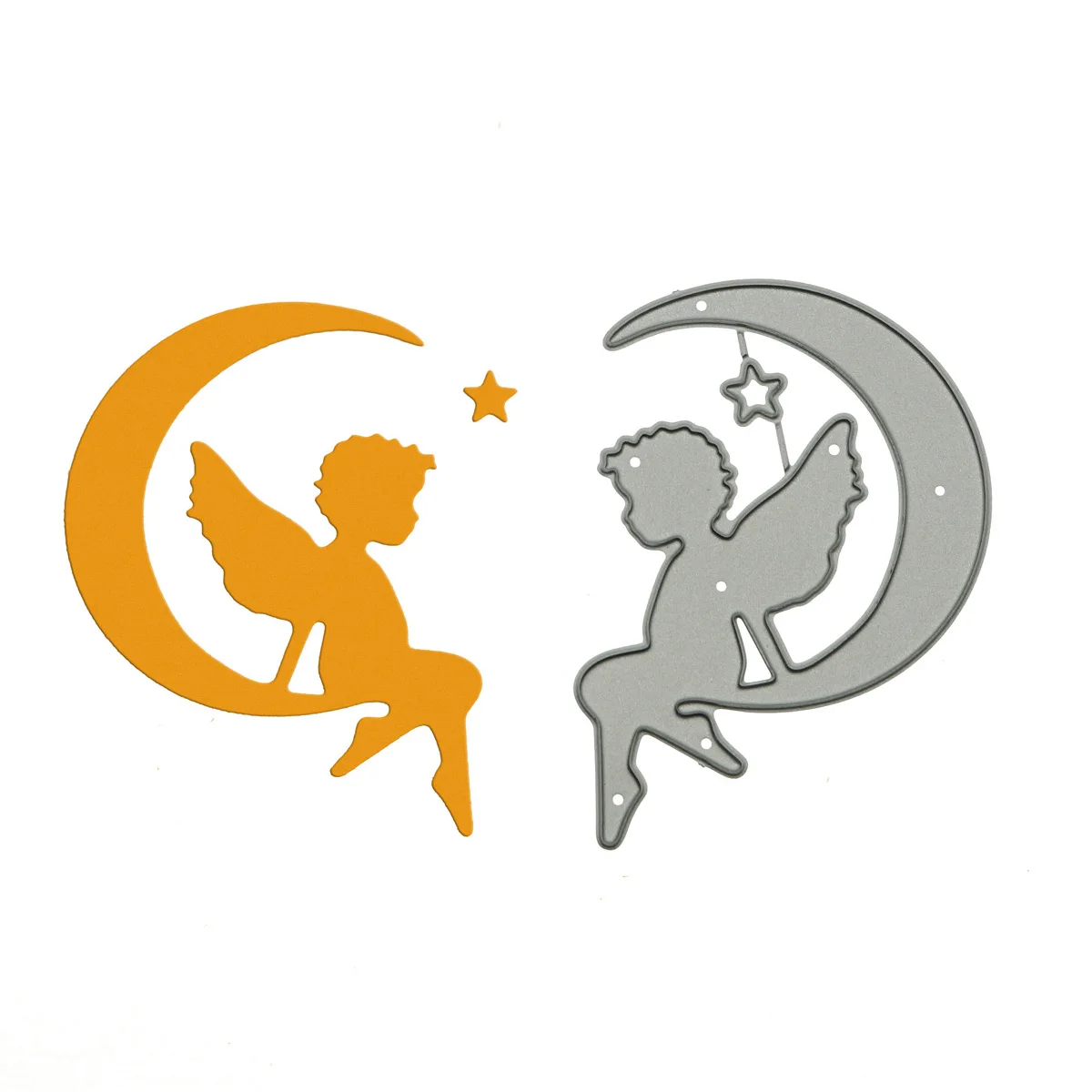 Matrice Découpe Métal Ange Sur Lune - 5,9x7cm - Pour Scrapbooking, Cartes, DIY