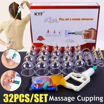 

32 Cans Cups Chinese Vacuum Cupping Kit Pull Out Vacuum Apparatus Therapy Relax Massager Curve Suction Pumps