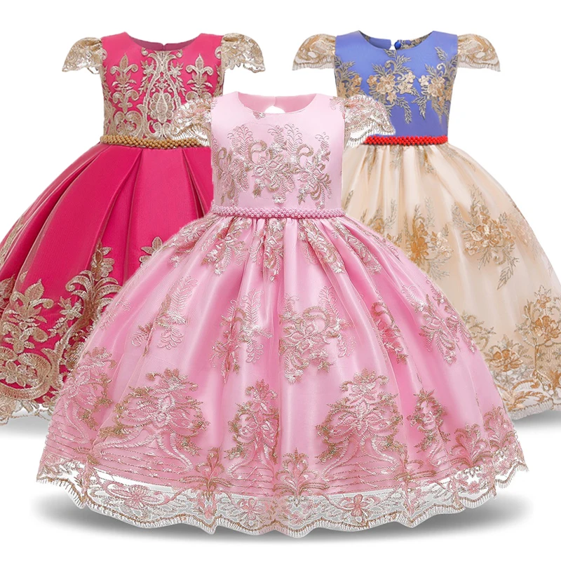 

Flower Embroidery Girls Dress Princess Fancy Party Ball Dress 3-10 Years Wedding Gown Children Kids Dresses For Girls Clothes