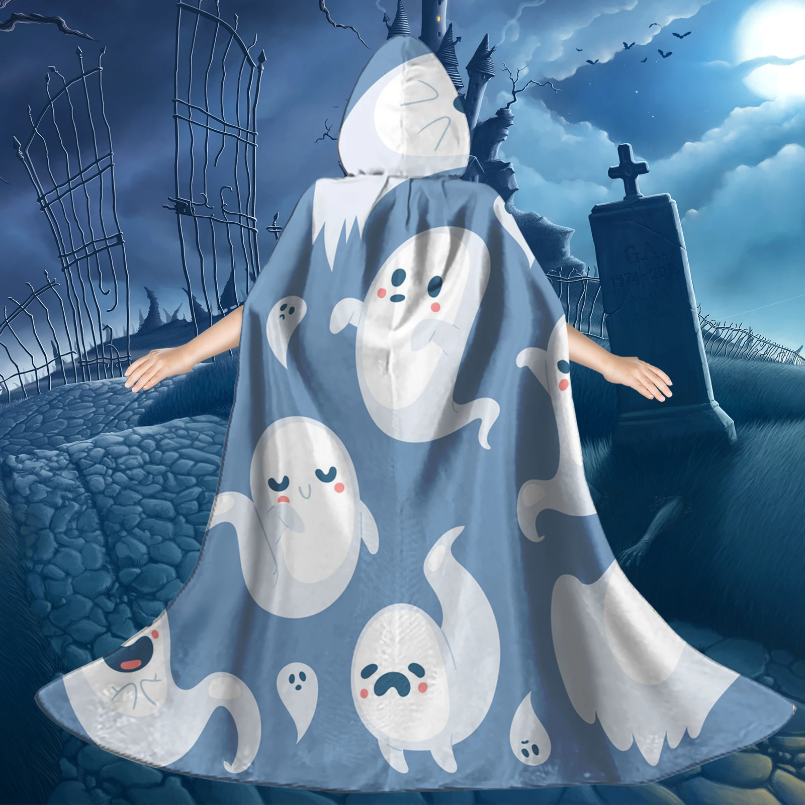 Cute Style Ghost Pattern Kid&#39s Hooded Cloak Birthday Parties Masquerades Cosplay Costumes Fashion Long Cape with Hood 2021 | Дом и сад