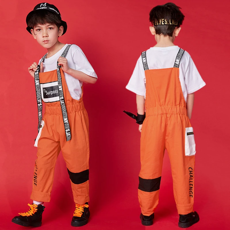 

Boys Ropa Hip Hop Clothes Kids Street Handsome Orange Rompers For Children Boys Jazz Dance Clothes Children Stage Costume