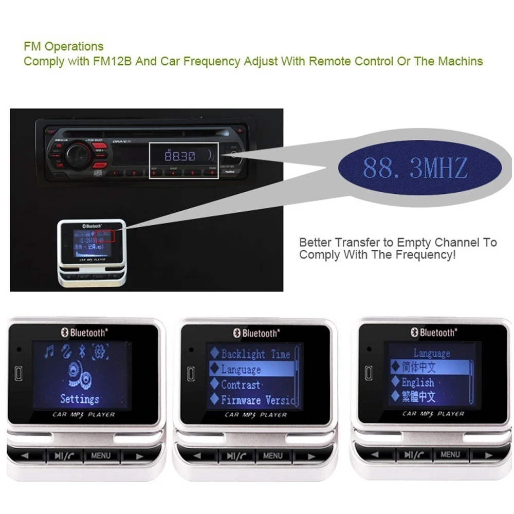 Bluetooth Автомобильный MP3-плеер FM12B беспроводной fm-передатчик ЖК-экран Автомобильный комплект с USB зарядным устройством поддержка tf-карты и линейный вход AUX