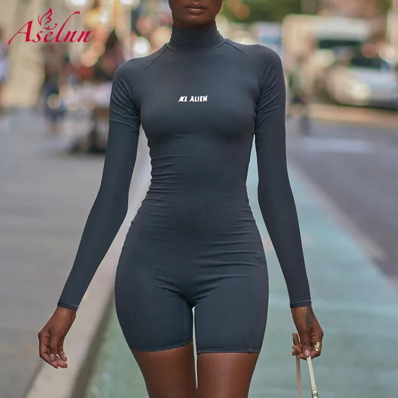 Aselnn KL ALIEN Letter Printed Bodycon Playsuit Women One Piece Jumpsuit Short Sleeve Skinny Bodysuit Rompers Sport Wear outfits Aselnn KL ALIEN Letter Printed Bodycon Playsuit Women One Piece Jumpsuit Short Sleeve Skinny Bodysuit Rompers Sport Wear outfits