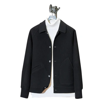 

2020 New Winter Korean Style Men Double-sided Wool Jacket Turn-down Collar Coat Men‘s Casual Woolen Overcoat Male Size 3XL