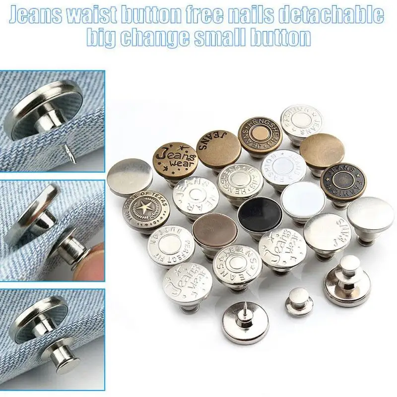 Botones de Metal retráctiles para Vaqueros, botones ajustables  desmontables, sin clavos, de cintura pequeña y grande, 5 unids/lote