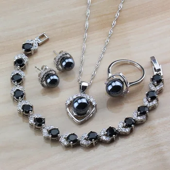 

Unique Black Natural Freshwater Pearl Jewelry Sets Of Silver Color Dangle Stud Earrings/Bracelet/Ring For Women Costume