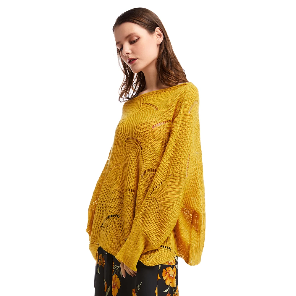 Bikitique Solid Color Bat Sleeve Women's Pullover One Neckline Hollow Knitted Elastic Casual Sweater Women New Winter Sweater Bikitique Solid Color Bat Sleeve Women's Pullover One Neckline Hollow Knitted Elastic Casual Sweater Women New Winter Sweater
