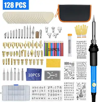 

110V/220V 60W Soldering Iron Kit Wood Burning Pen Set Electric Soldering Iron Carving Pyrography Tools Welding Kit 128pcs/set