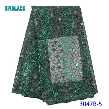 

French Lace Fabric Teal Green Beaded African Lace Fabric 2019 High Quality Lace Embroidered Fabric for Nigerian Wedding Dresses