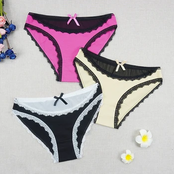 

3pcs/lots Clearance Cotton Women Panties Intimates Underwear Sexy Lace Low-waist Panty One Size S Ladies Knickers High Discounts