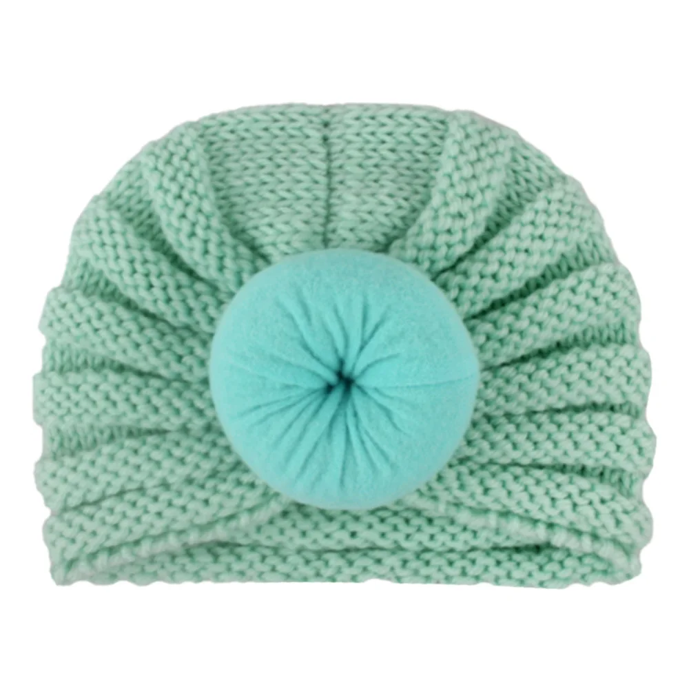 turquoise Модная вязаная шапка с круглым пончиком для новорожденных; вязаная шапка-тюрбан для маленьких девочек; вязаные шапки для малышей; головной убор - Цвет: turquoise