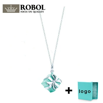 

Xl tfx ttff rllen original sterling silver blue gift box necklace suitable for female jewelry DIY wholesale free shipping