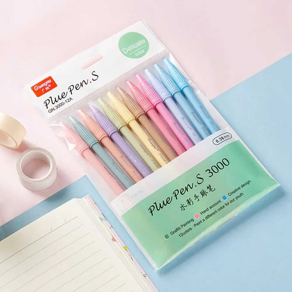12pcs 3000 Color Gel Pen Watercolor 12-color Fiber Pens Fine Accessories Set Pencil Line Office Supplies Stationery K6j0 | Канцтовары