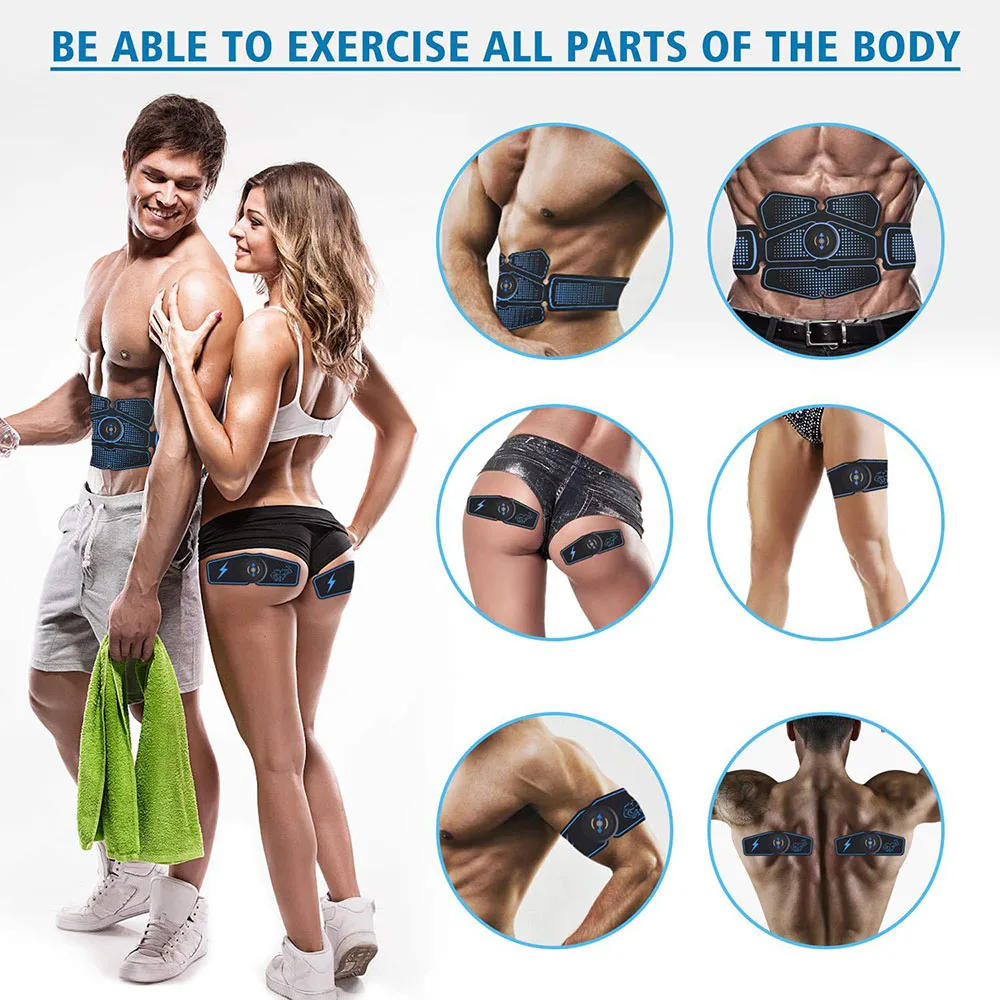 Rechargeable EMS Abdominal Belt Electrostimulation Muscle Stimulator ABS Smart Fitness Massage Body Slimming Toner Exercise Gym