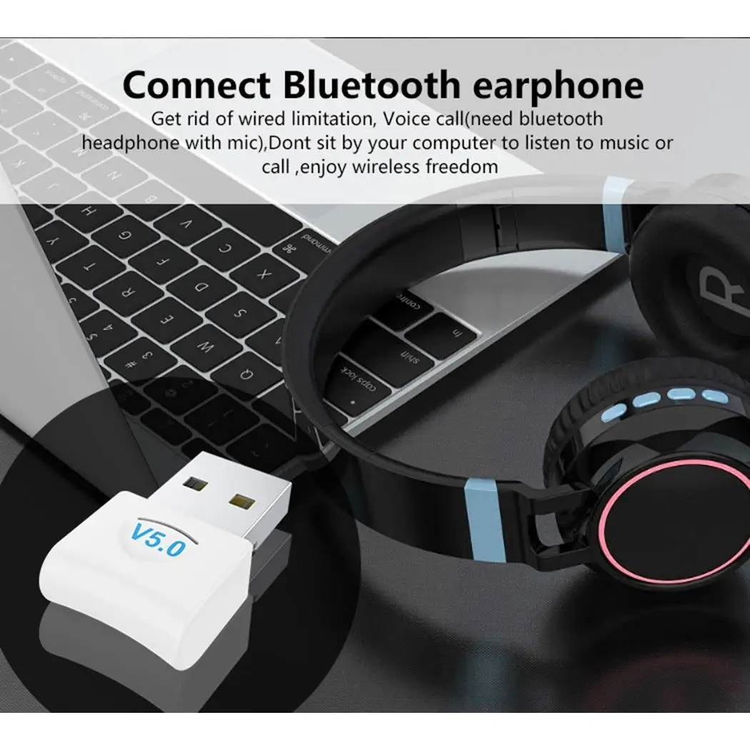 Беспроводной адаптер с Bluetooth 5,0 Bluetooth Dongle для USB 10(Мбит/с) Настольная розетка и воспроизведение 20(м) компьютер