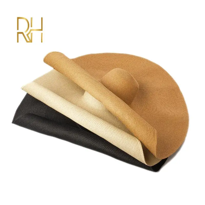 Women Beach Sun Straw Hat 30 40cm Brim 80 100cm Diameter Round Protect Travel Holiday Foldable
