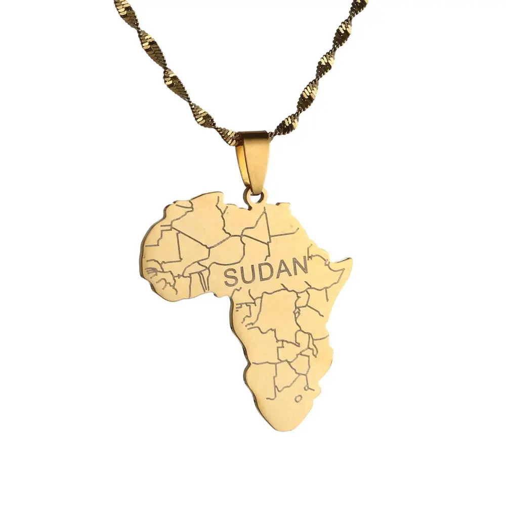 Stainless Steel Africa Map with Sudan Pendant Necklaces for Women Men African Maps Jewellery | Украшения и аксессуары