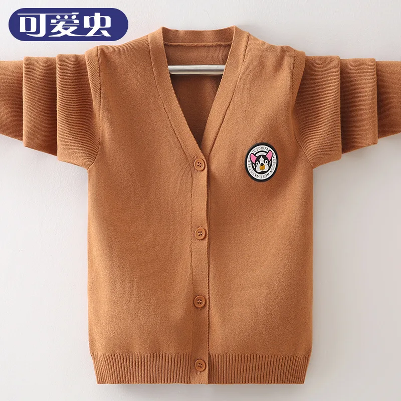 

BOY'S New Style Cardigan 2019 Sweater Sweater Big Boy Autumn And Winter Coat Pure Cotton Children Sports Single-Breasted Men's