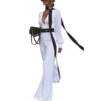 

Women Winter Autumn Jumpsuits Office Lady Solid Color High Waist Jumpsuit