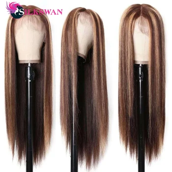 

Silkswan Highlight Wigs Colored Straight 13x4 Lace Front Wigs #4/30 Human Hair Wigs 180 Density Brazilian Remy Wigs For Women