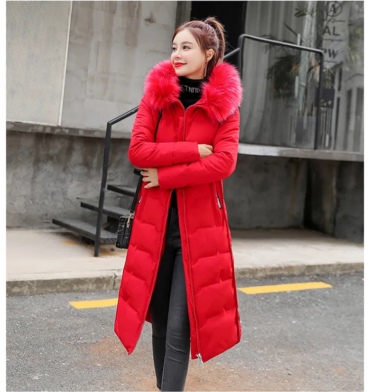Cotton Hot Sale Solid Full Pockets Zippers Female Long Coat New Slim Parka Padded Jacket Winter Thick Warm Windbreaker