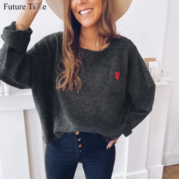 

Future Time Cashmere Sweater Women Fashion Round Neck Sweater Loose Heart-shaped Sweater Batwing Sleeve Plus Size Pullover SP013
