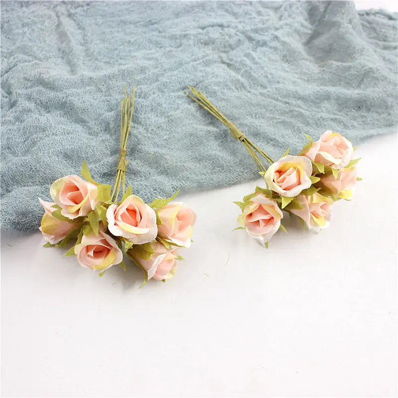 light pink 60 шт./Искусственные розы, шелковые цветы, Европейский Букет, искусственные цветы, маленькие бутоны, розы, свадебные и семейные вечерние украшения - Цвет: light pink