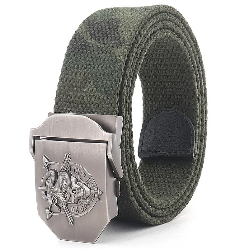 mens brown belt Outdoor Mens Metal Slide Buckle Waist Belts Breathable Canvas Skull Military Fashion Unisex Jeans Accessories Leisure Strap types of belts