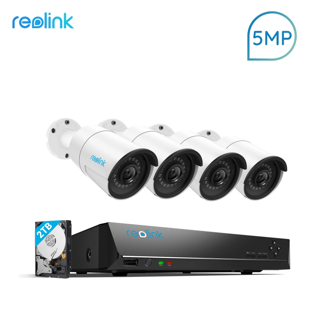 Reolink RLK8-410B4 4MP/5MP камера система 8ch PoE NVR и 4 ip-камеры с питанием по PoE Bullet Открытый HD комплект видеонаблюдения встроенный 2 ТБ HDD