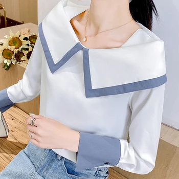 

2020 new lady chiffon shirt elegant female stitching chiffon blouse women tops casual clothing