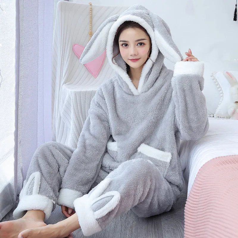 JULY'S SONG милый зимний фланелевый пижамный комплект с животными, женская одежда для сна, толстая плюшевая Мягкая Милая домашняя одежда для девочек