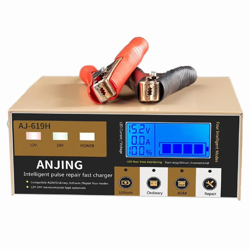 Professional Car Battery Charger Large Screen 3-Function Battery Maintainer 12V 24V Motorcycle Storage Charger for Car