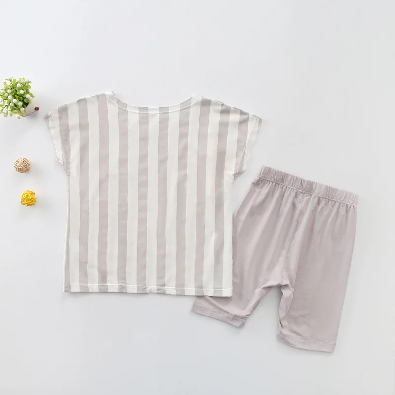 Hello Cloud Summer Children Stripes Loose Short Sleeve Homewear Set BOY'S Korean-style Air Conditioning Clothes Two-Piece Set