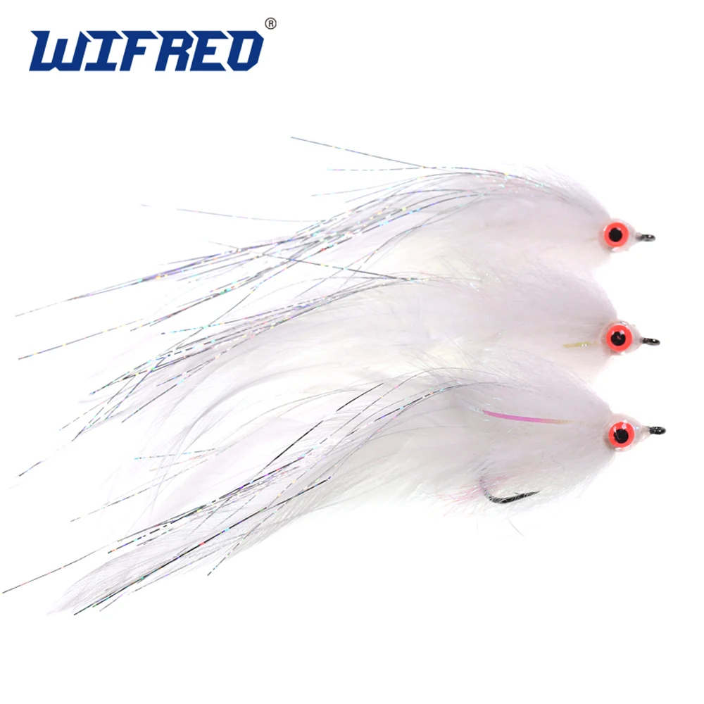 Wifreo Pesca In Acqua Salata Fly 2/0 White Bait Fish Streamer Fly Musky Bass Fishing Mosche Sea Fly Lures