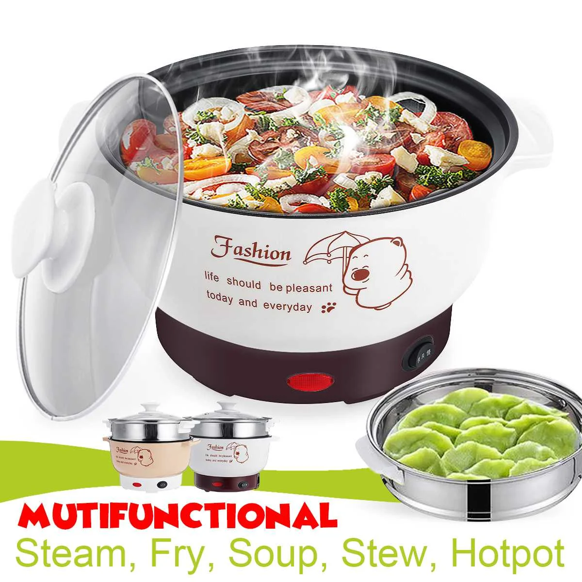 

Electric Cooker Non-stick Pan Compound Multi-layer Bottom 2.7/ 3.8L Multifunctional Steam Fry Soup Stew Hotpot Pot Cookware