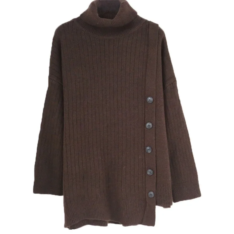 brown sweater women RICININA кашемировый женский свитер с длинным рукавом и пуговицами трапециевидной формы, длинные свитера для девушек, весенний повседневный элегантный женский свитер с высоким воротом - Цвет: brown sweater women
