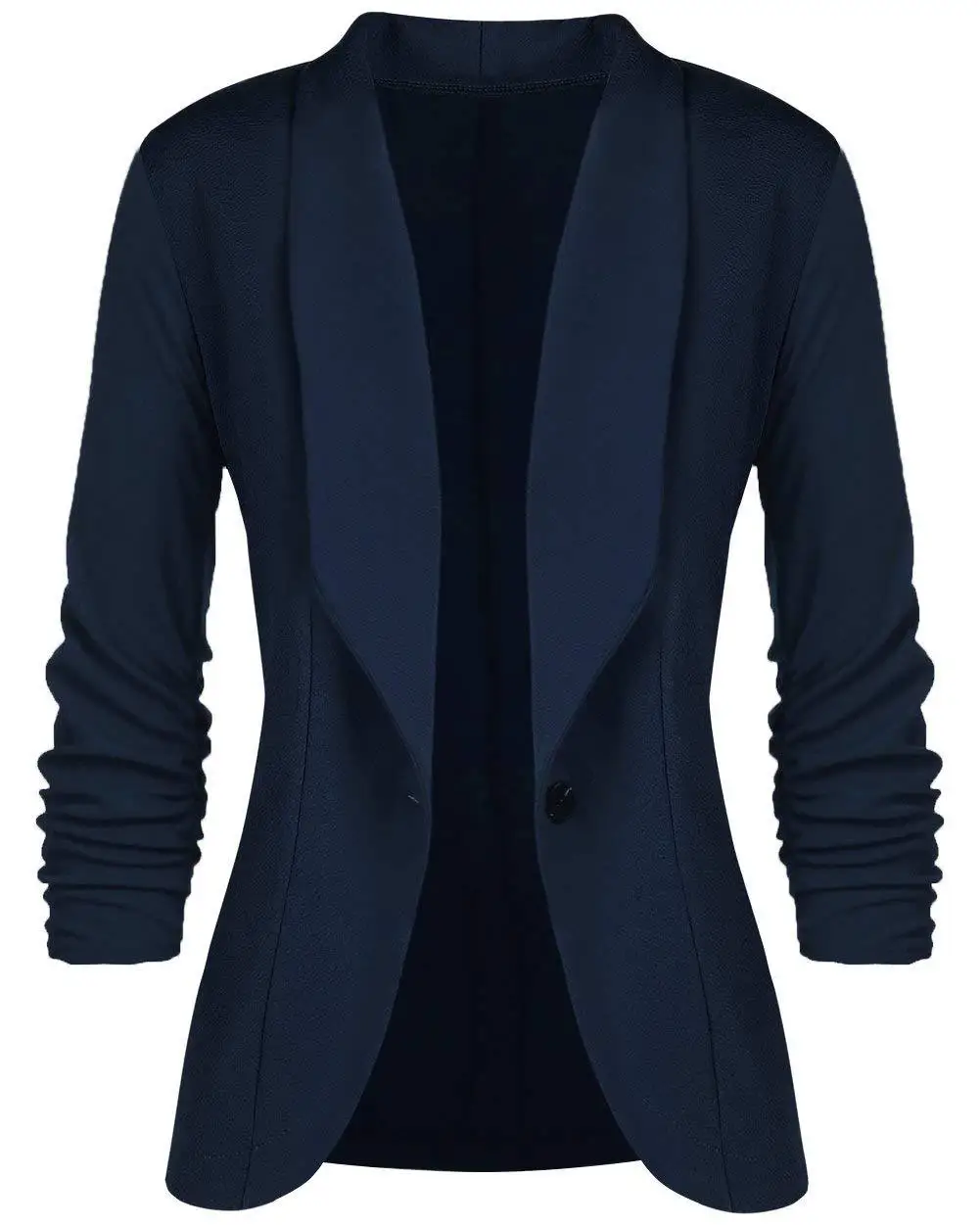 Navy Blue Весенний маленький костюм женский однотонный блейзер с рукавами морщин на одной пуговице офисный костюм для дам Повседневная модная женская куртка - Цвет: Navy Blue