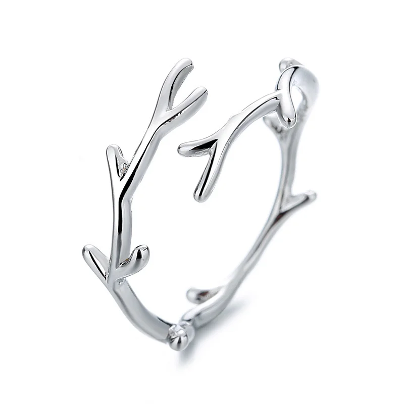 Silver rings silver ring QMCOCO simple branch leaf thin open adjustable for women girls party gifts