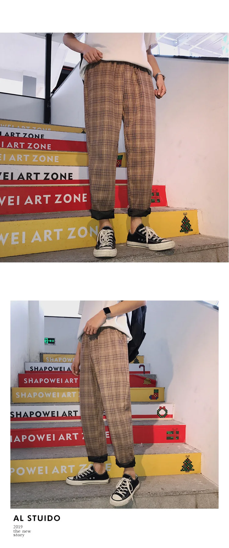 Liketkit Men Women Korean Black Plaid Casual Pants Mens Harajuku Streetwear Harem Pants Male Hip Hop Checkered Trousers 5XL