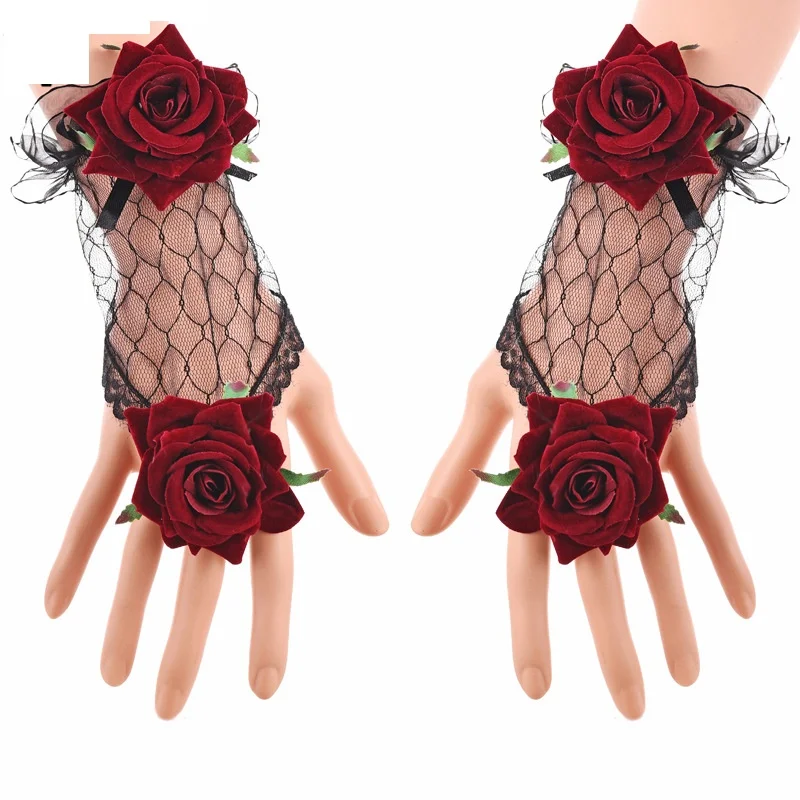 

1 Pair Liquor Lace Wrist Cuffs with beads Victorian Bracelet Medieval Cosplay Accsesory
