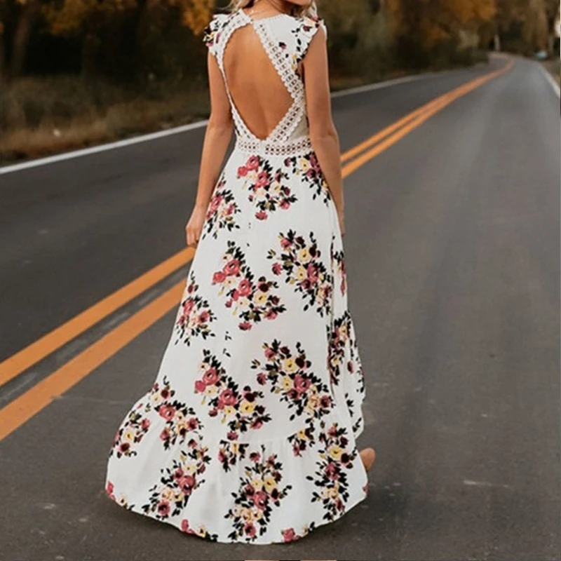 Сексуальное женское платье с открытой спиной кружевное Открытое цветочным