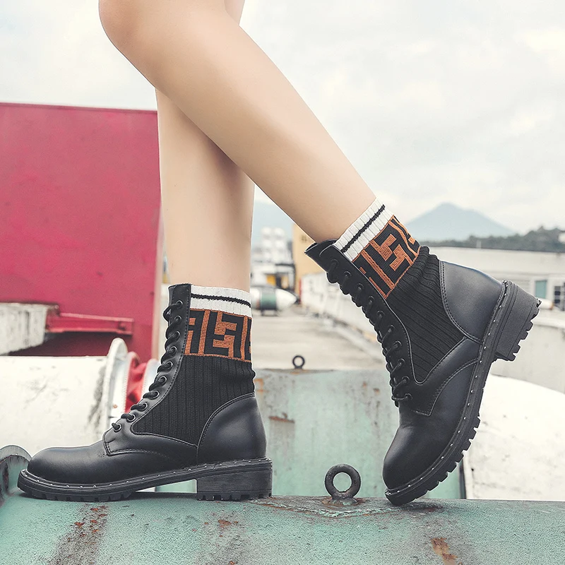 

Autumn Winter Martin Boots Women Fashion Warm High Top Boots Black Sock Boots Shoes Woman Botas Platform Shoes Women Ankle Boots
