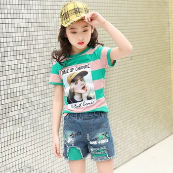 

2020 Fashion Little Girls Clothing Sets Fashion Kids T-shirt+ Denim Short 2Pcs Children Girl Clothes Kids Cothes Cotton
