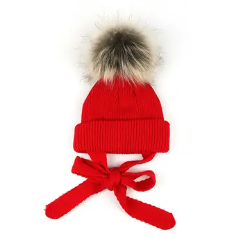 

Winter Warm Baby Hat Outdoor Ski Earmuffs Knit Hat Casual Children's Hair Ball Knit Hats Lace Up Bandage Boys Girls Caps