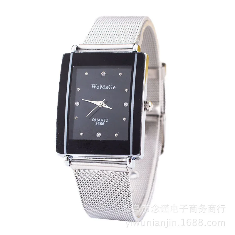 

AliExpress New Style Trend Steel Belt Diamond-embedded Watch Simple Square Dial Top Grade Steel Belt Quartz Watch COUPLE'S Watch