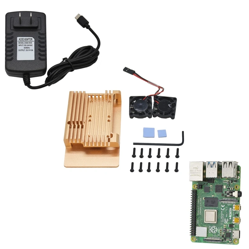 Для Raspberry Pi 4 Модель B 4G ram DIY Kit с алюминиевым ЧПУ сплав чехол охлаждения двойной вентилятор 5 в 3A адаптер питания