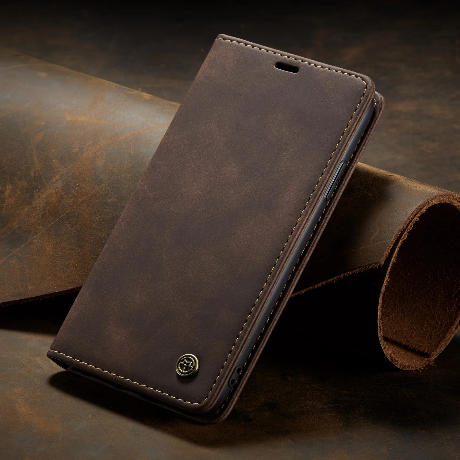 Vintage Leather Flip Wallet Phone Case - Magnetic Closure and Card Slots